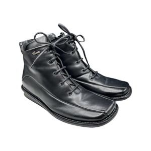 Pirzano Mens 42 EU Black Leather Lace Up Boots Square Toe